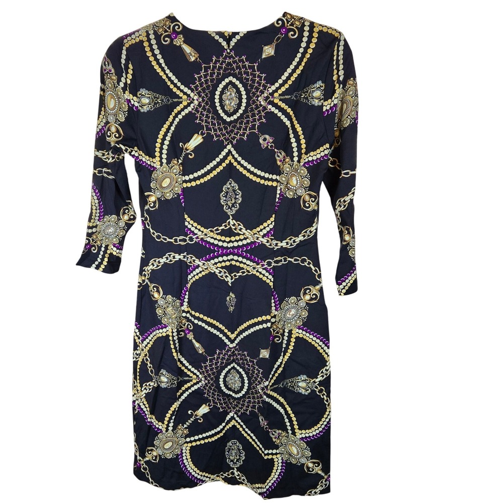 J. McLaughlin Black Medallion Chain Print Long Sleeve Sheath Dress Size S - Picture 3 of 7